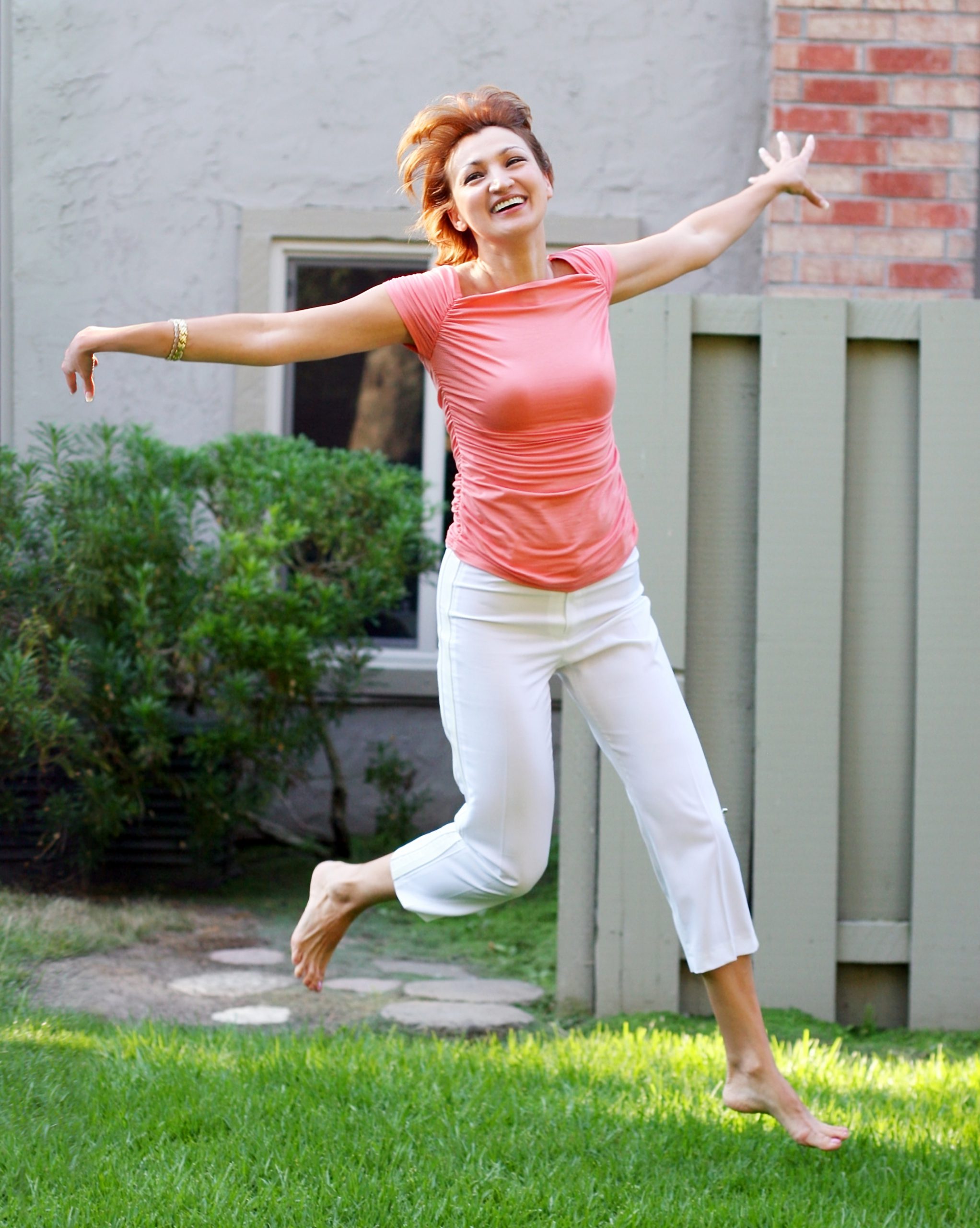 happy woman running
