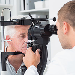 eye exam of a senior citizen