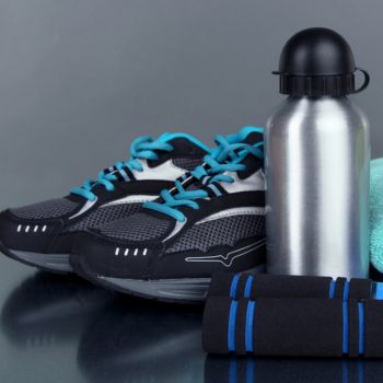 water bottle and sneakers for exercising