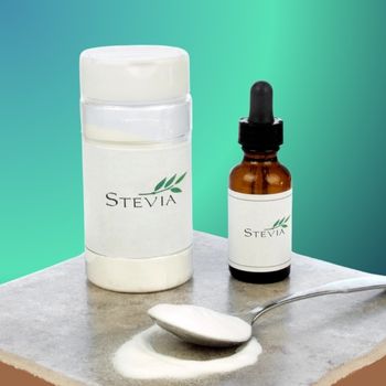 Stevia sweetener in powder and liquid forms