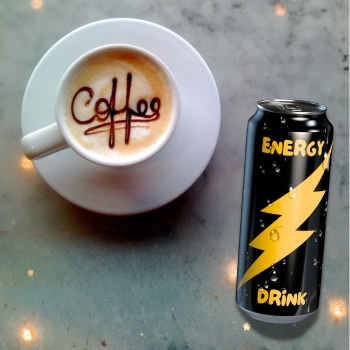coffee and a generic energy drink can